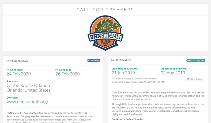 Screenshot of Sessionize.com site